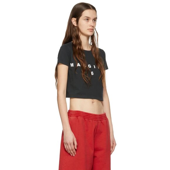 NWT MM6 Maison Margiela Cropped T-Shirt, Washed Black, Size: XS - Picture 2 of 8